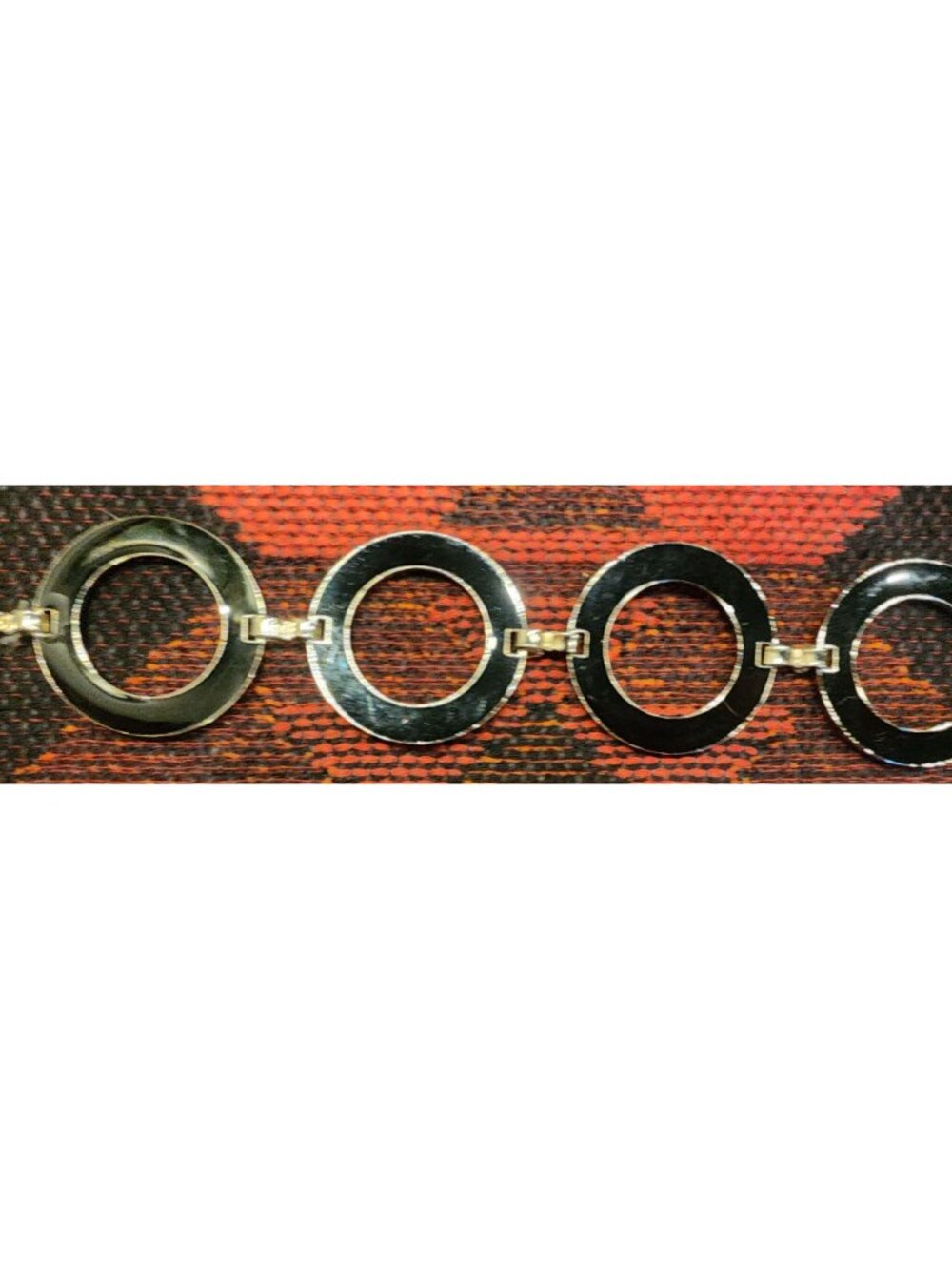 VINTAGE Black & Silver Circle Link Belt Jewelry With Adjustable Chain Clasp 41 I - Picture 2 of 7